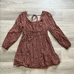 Brown Floral Long Sleeve Dress